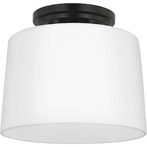 Adley Collection 8.62 in. One-Light Matte Black Etched Opal Glass New Traditional Flush Mount Light