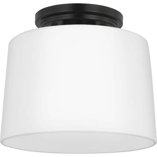 Progress Lighting Adley Collection 8.62 in. One-Light Matte Black Etched Opal Glass New Traditional Flush Mount Light