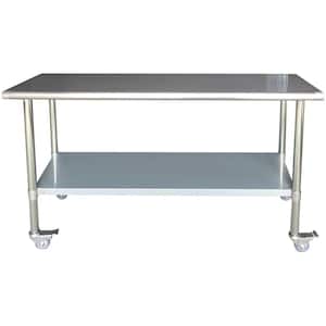 24 in. x 72 in. Stainless Steel Kitchen Utility Table with Casters