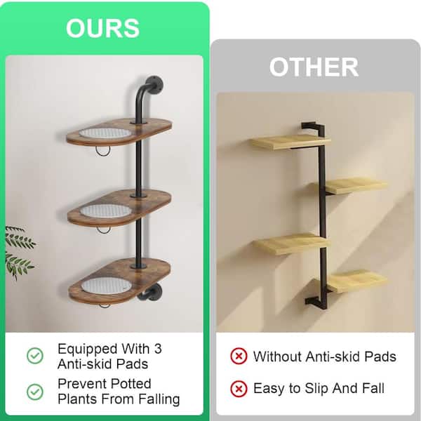 3-Tier Rotating Window Plant Shelf with Hooks and Anti-Slip Mats