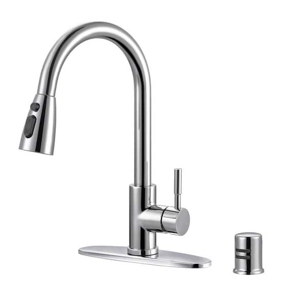 15.6 in. Single Handle Pull Down Sprayer Kitchen Faucet with Dishwasher Air Gap and 360° Swivel in Polished Chrome