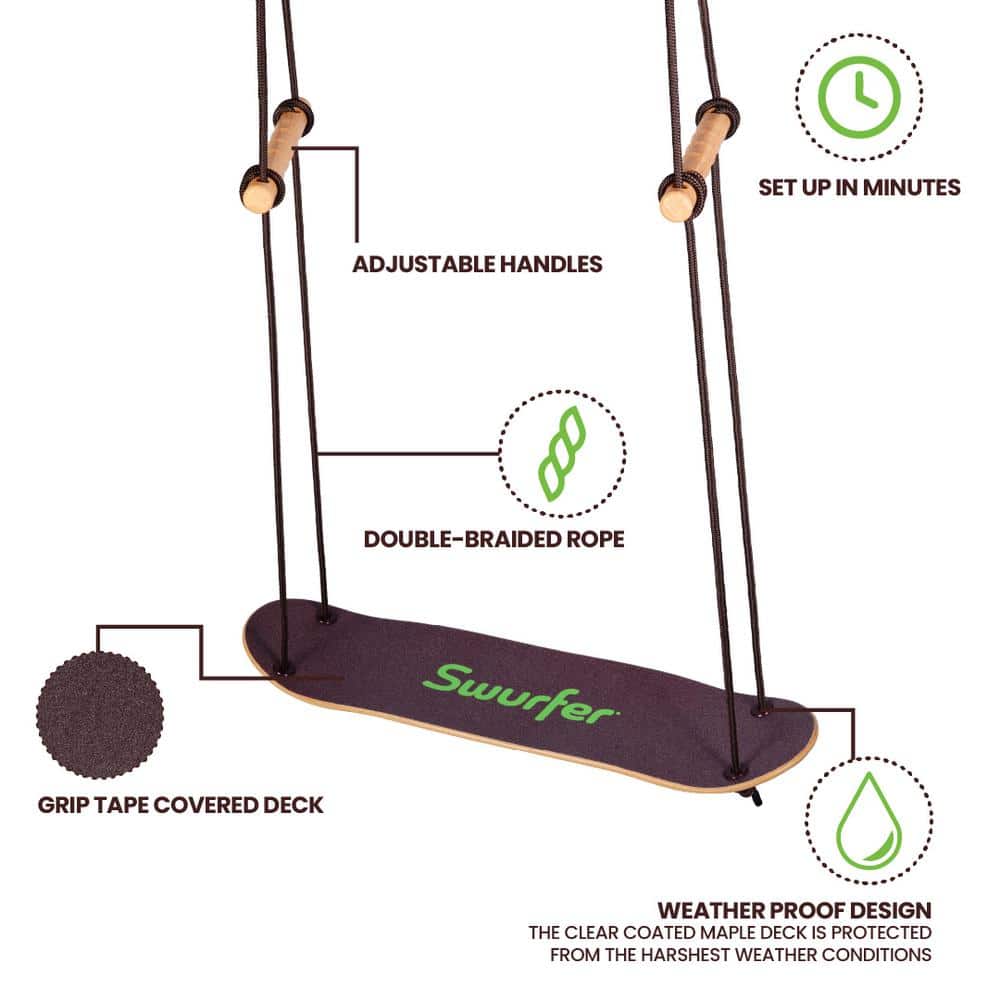 Wave Design Maple Stand Up Skateboard Swing with Rope