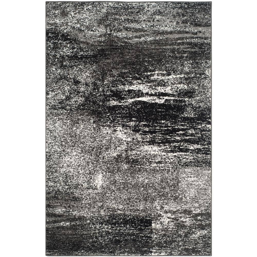 Elysian Abstract Tufted Round Rug in Silver and Black, 59"