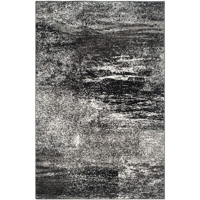 Adirondack Silver/Black 5 ft. x 8 ft. Solid Distressed Area Rug