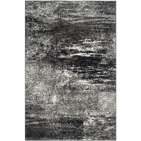 Adirondack 6 ft. x 8 ft. Silver/Black Solid Color Distressed Area Rug