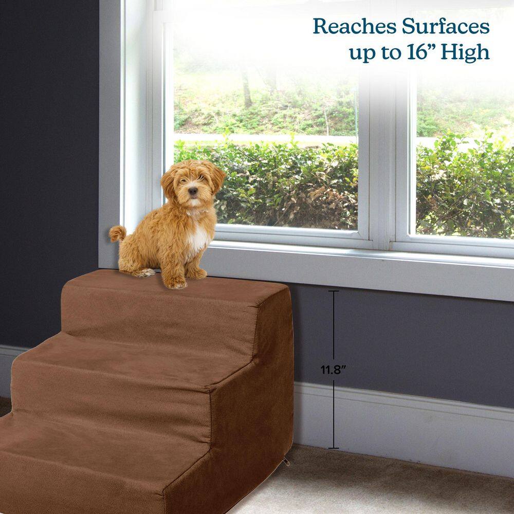 Brown 3-Step High-Density Foam Pet Stairs with Microfiber Cover