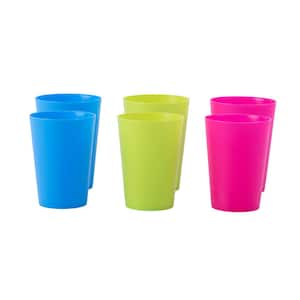 7 oz. Assorted Colors 2-Red, 2-Green, 2-Blue Freezer Safe Plastic Reusable Cups (Set of 6)