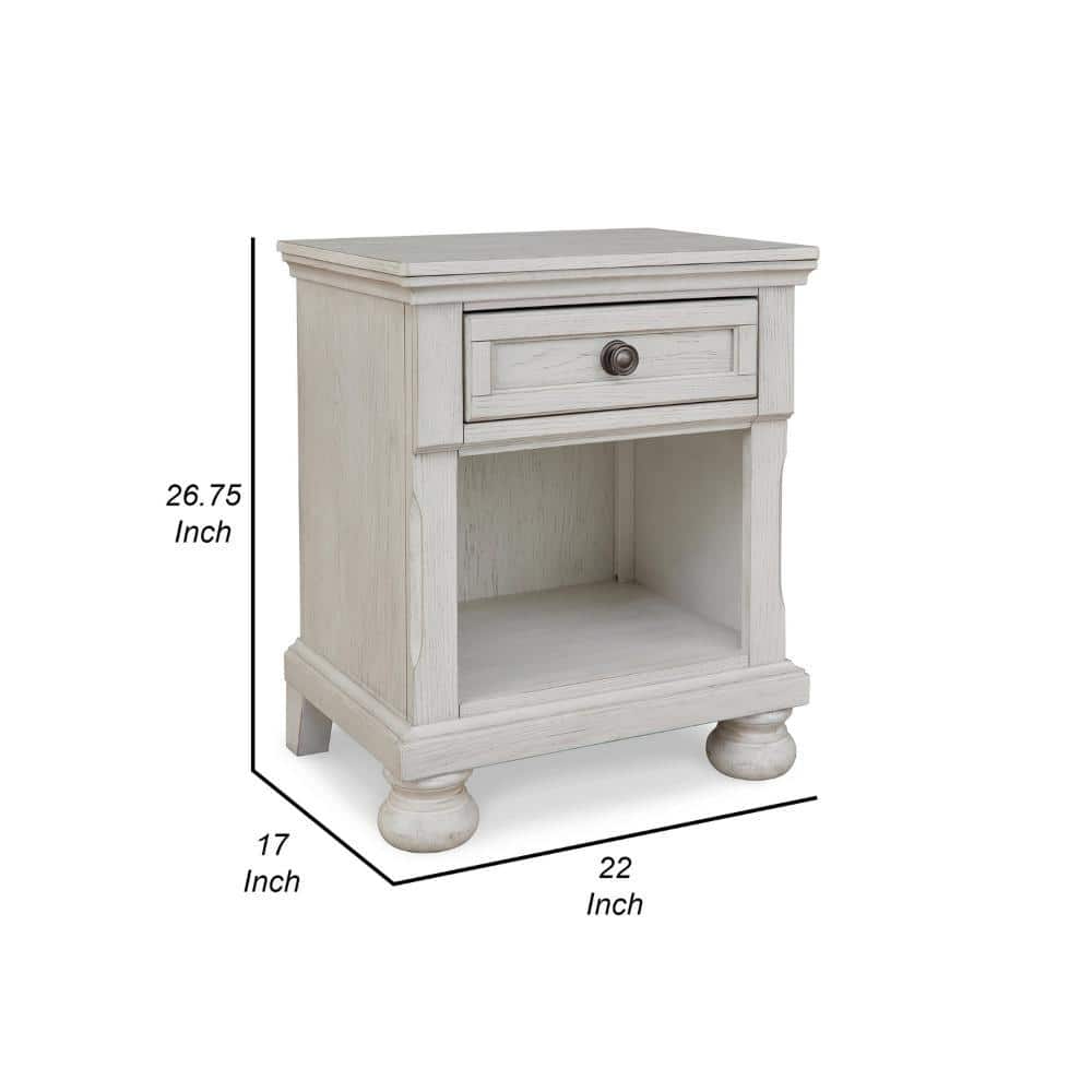 Elegant Robbinsdale Antique White 1-Drawer Nightstand with Bronze-Tone Hardware