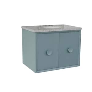 Stora 31 in. W x 22 in. D Wall Mount Bath Vanity in Aqua Blue with Granite Vanity Top in Gray with White Oval Basin