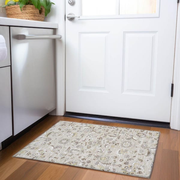 Mayfield Premium Machine Washable Abstract AMF1006 Beige 2 ft. x 3 ft. Area Rug