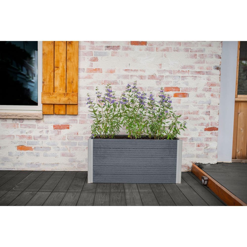 Slate Gray 40" Vinyl Parklette Planter with Aluminum Posts