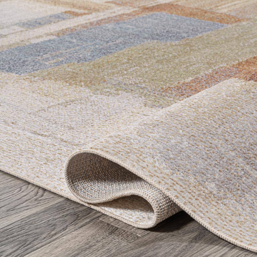 Blue Abstract Washable Synthetic 8' x 10' Area Rug