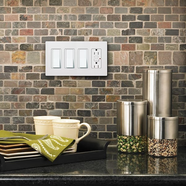 Claro 4 Gang Wall Plate for Decorator/Rocker Switches, Satin, Snow (SC-4-SW) (1-Pack)