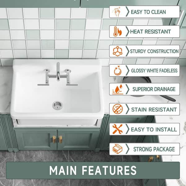 Vomlor 24 in. Wall Mount Fireclay Utility Sink with High Backsplash, White