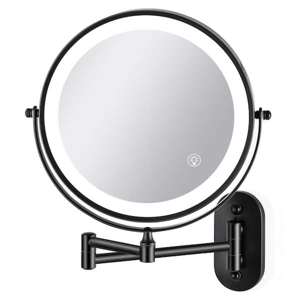 8.5 in. W x 8.5 in. H Round 1X/10X Magnify 3-Colors LED Wall-Mount Bathroom Makeup Mirror with Battery in Black