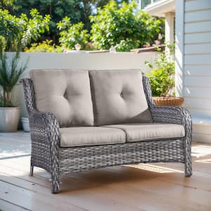 2-Seat Wicker Outdoor Loveseat Sofa Patio with CushionGuard Cushions Gray/Gray