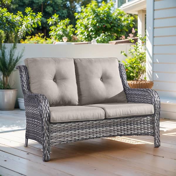 Pocassy 2-Seat Wicker Outdoor Loveseat Sofa Patio with CushionGuard Cushions Gray/Gray