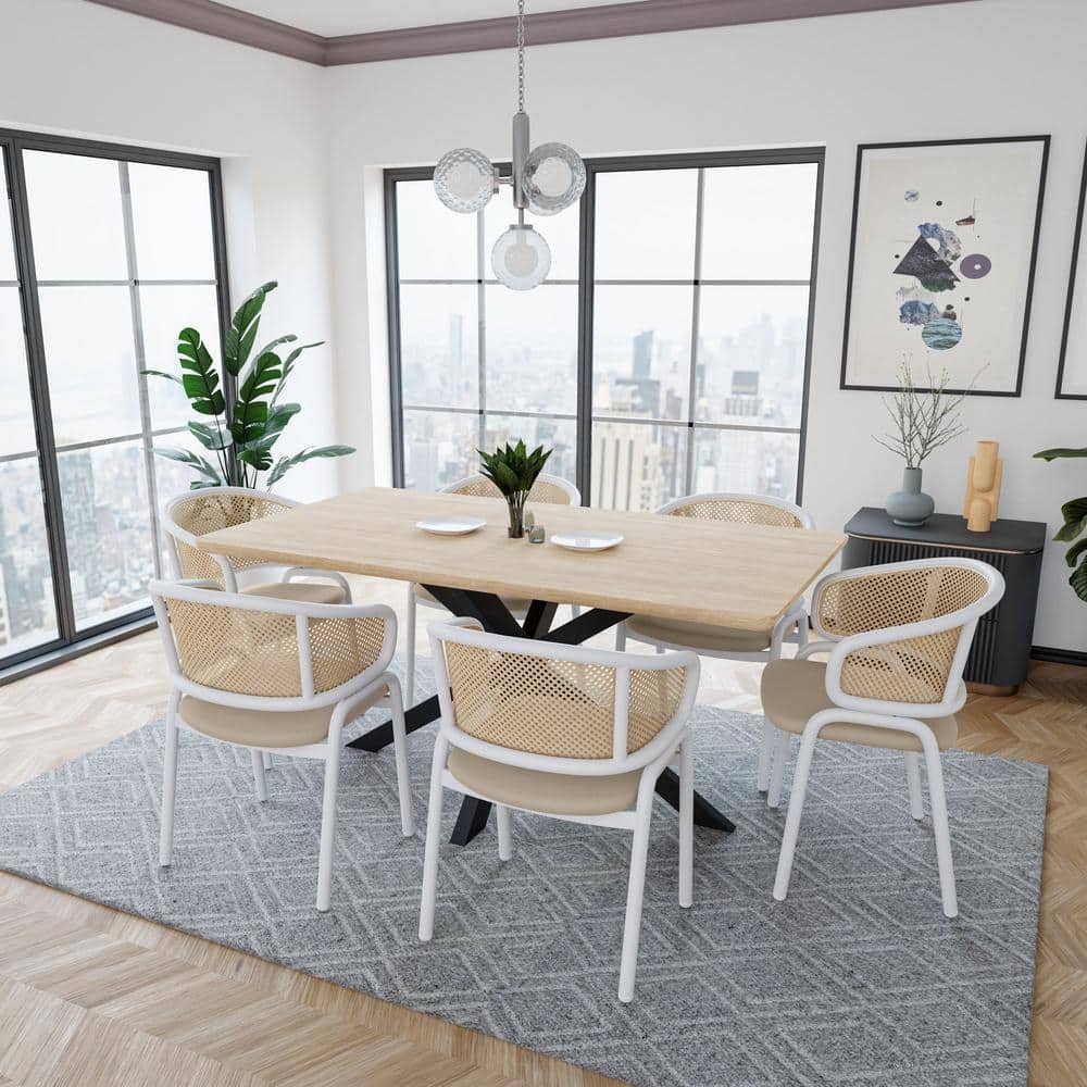 Taupe Leather Upholstered Arm Chair with White Metal Frame