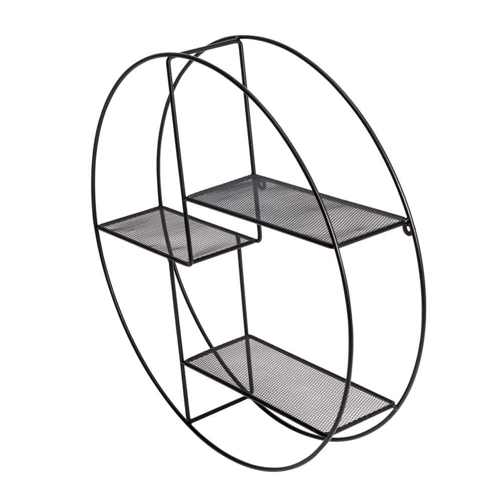 Marlow 21.65" Black Steel Floating Round Wall Shelf