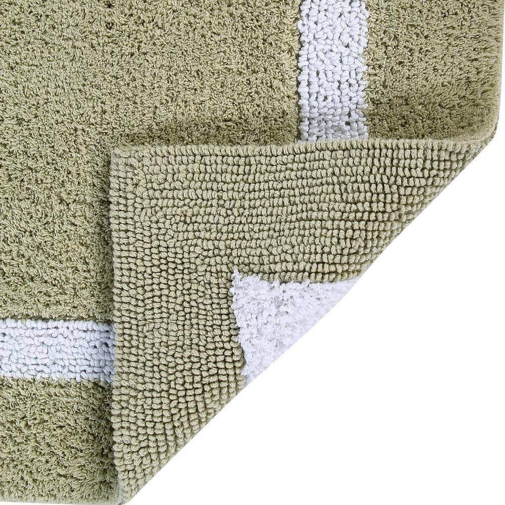 Sage and White Cotton Reversible Bath Rug, 24" x 40"