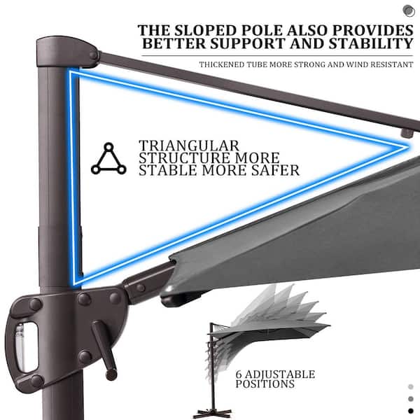 11 ft. x 9 ft. Rectangular Aluminum Offset 360° Rotation Cantilever Patio Umbrella in Dark Gray, 260 lbs. Umbrella Base