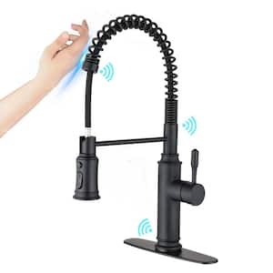 Single Handle Touch-on Pull Down Sprayer Kitchen Faucet with Advanced Spray Stainless Steel Sink Taps in Matte Black