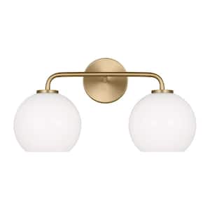Orley 17.5 in. 2-Light Satin Brass Bathroom Vanity Light with Milk Glass Shades