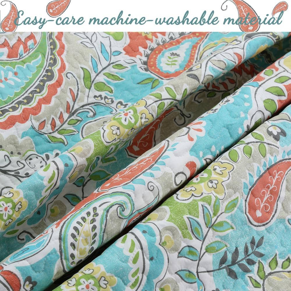 King Blue Paisley Reversible Microfiber Quilt Set