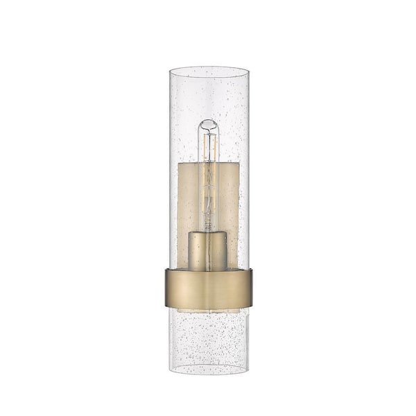 4.75 in. 1-Light Vintage Brass Sconce Clear Seeded