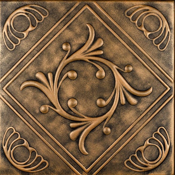 Diamond Wreath Antique Gold 1.6 ft. x 1.6 ft. Decorative Foam Glue Up Ceiling Tile (21.6 sq. ft./Case)