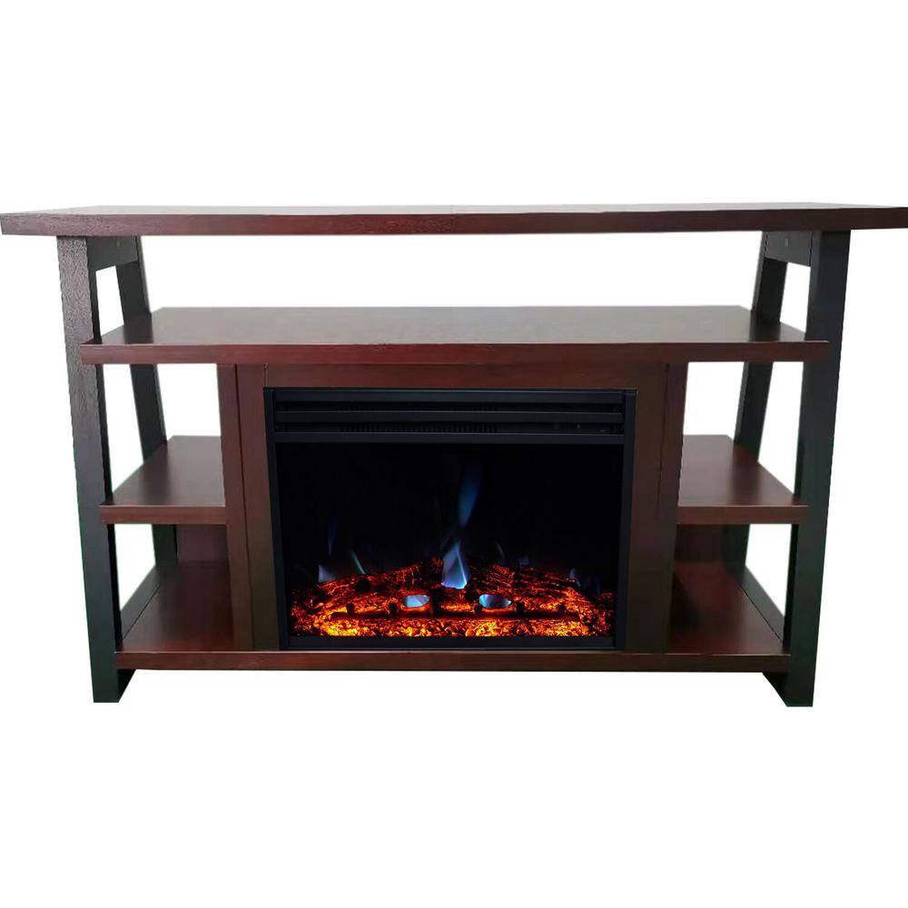 Hanover Industrial Chic 53.1 in. W Freestanding Electric Fireplace TV Stand in Mahogany with Enhanced Log Display, Brown