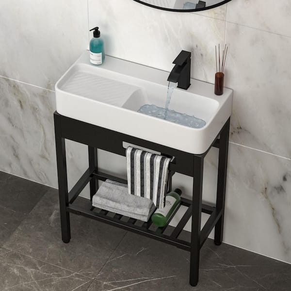 Lyodt 28 in. L x 12 in. W Console Sink Basin in White China with Metal Leg