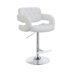 38 in. White Modern Style High Back Metal Frame Adjustable Height Bar Stool with Leather Seat