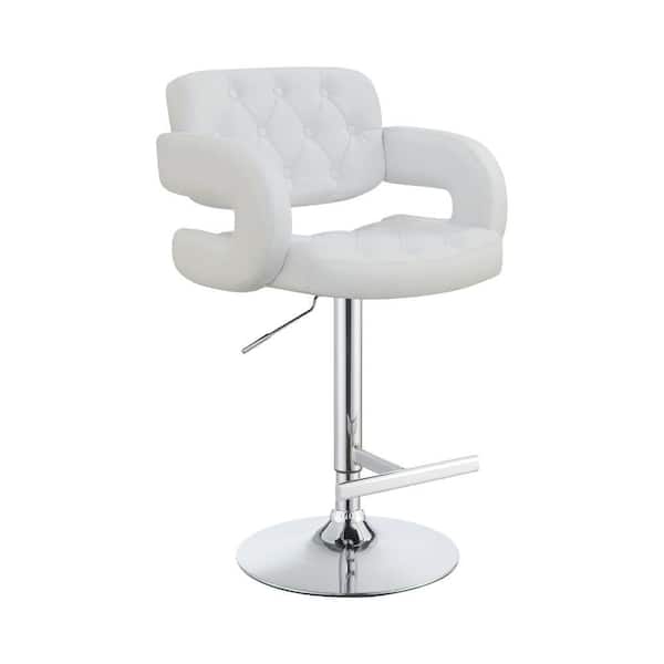 Benjara 38 in. White Modern Style High Back Metal Frame Adjustable Height Bar Stool with Leather Seat
