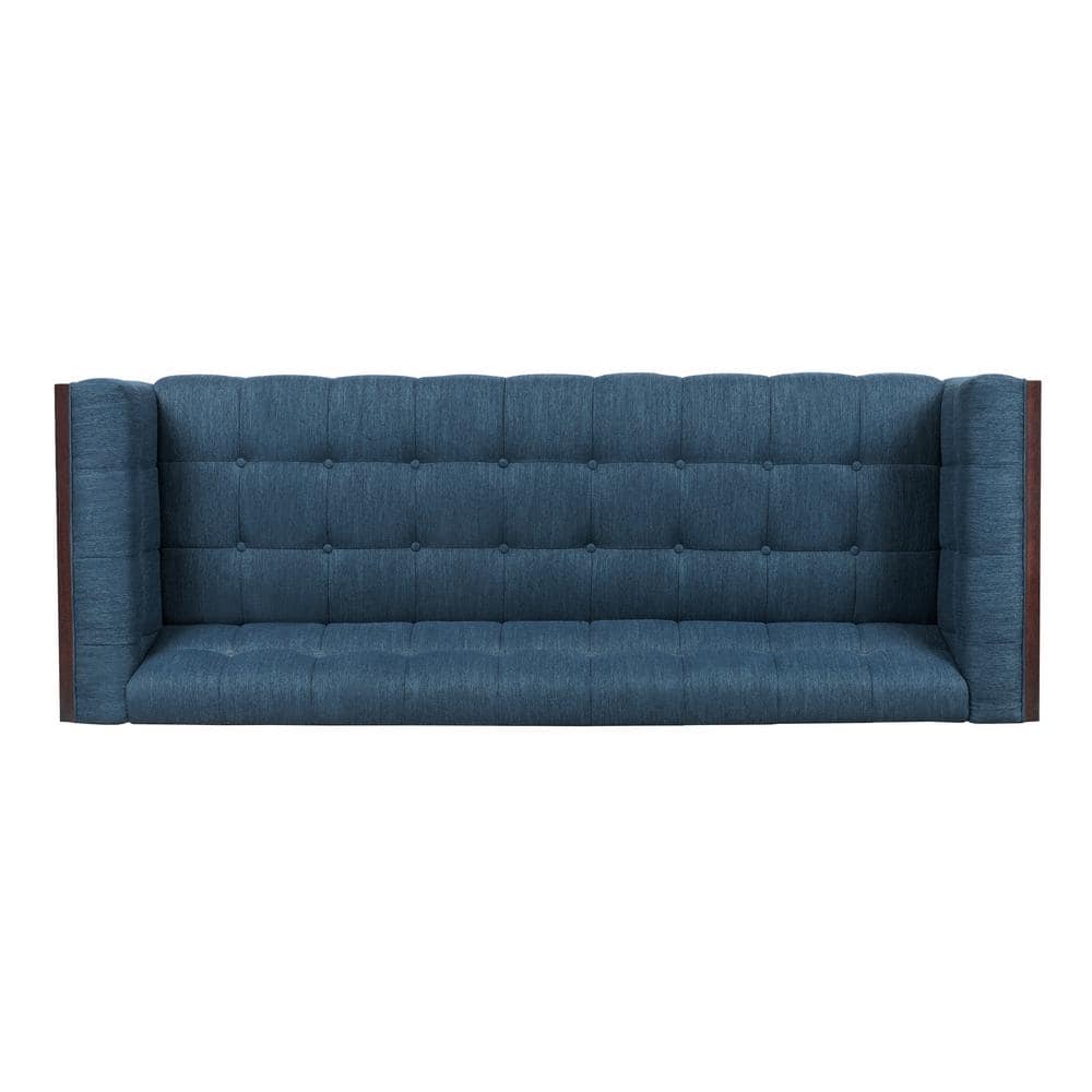 Navy Blue Tufted Polyester Lawson Sofa with Wood Frame