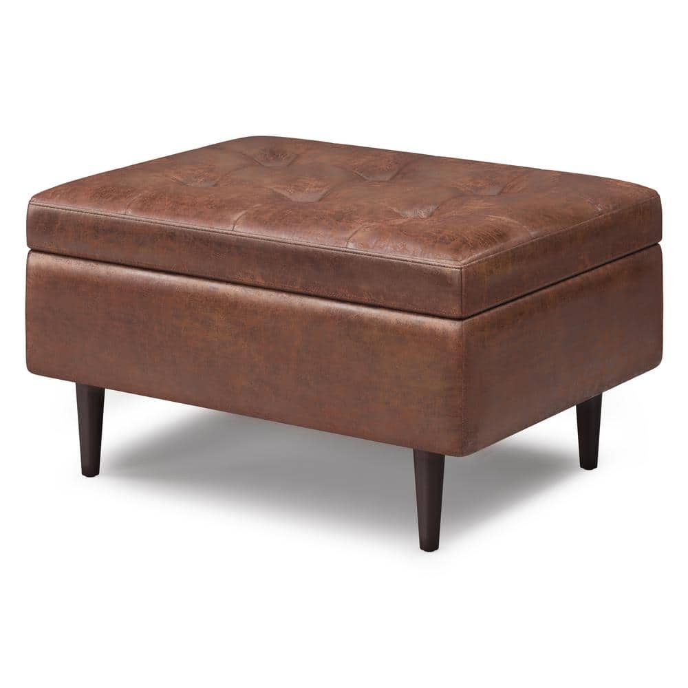 Shay Distressed Saddle Brown Mid Century Modern Storage Ottoman