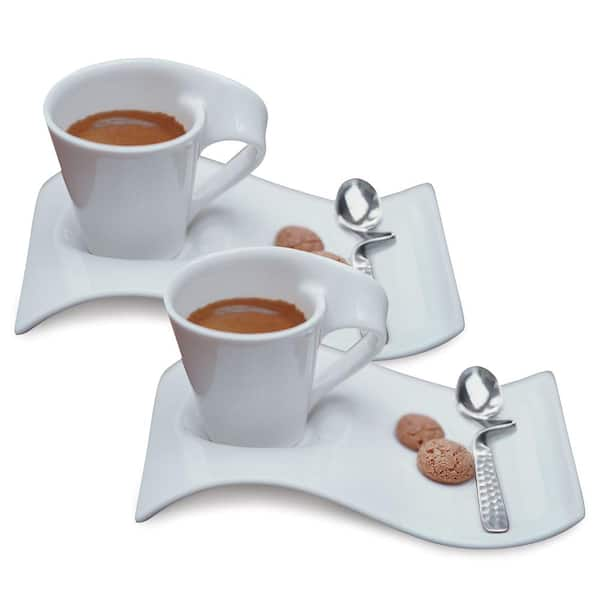 Porcelain- Rim White Demitasse (espresso) Cup and Saucer- 3.5oz