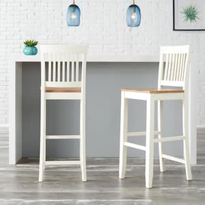 Scottsbury Ivory Wood Bar Stools with Slat Back and Honey Seat (Set of 2)