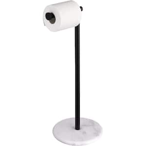 Freestanding Toilet Paper Holder with Natural Marble Base in Matte Black