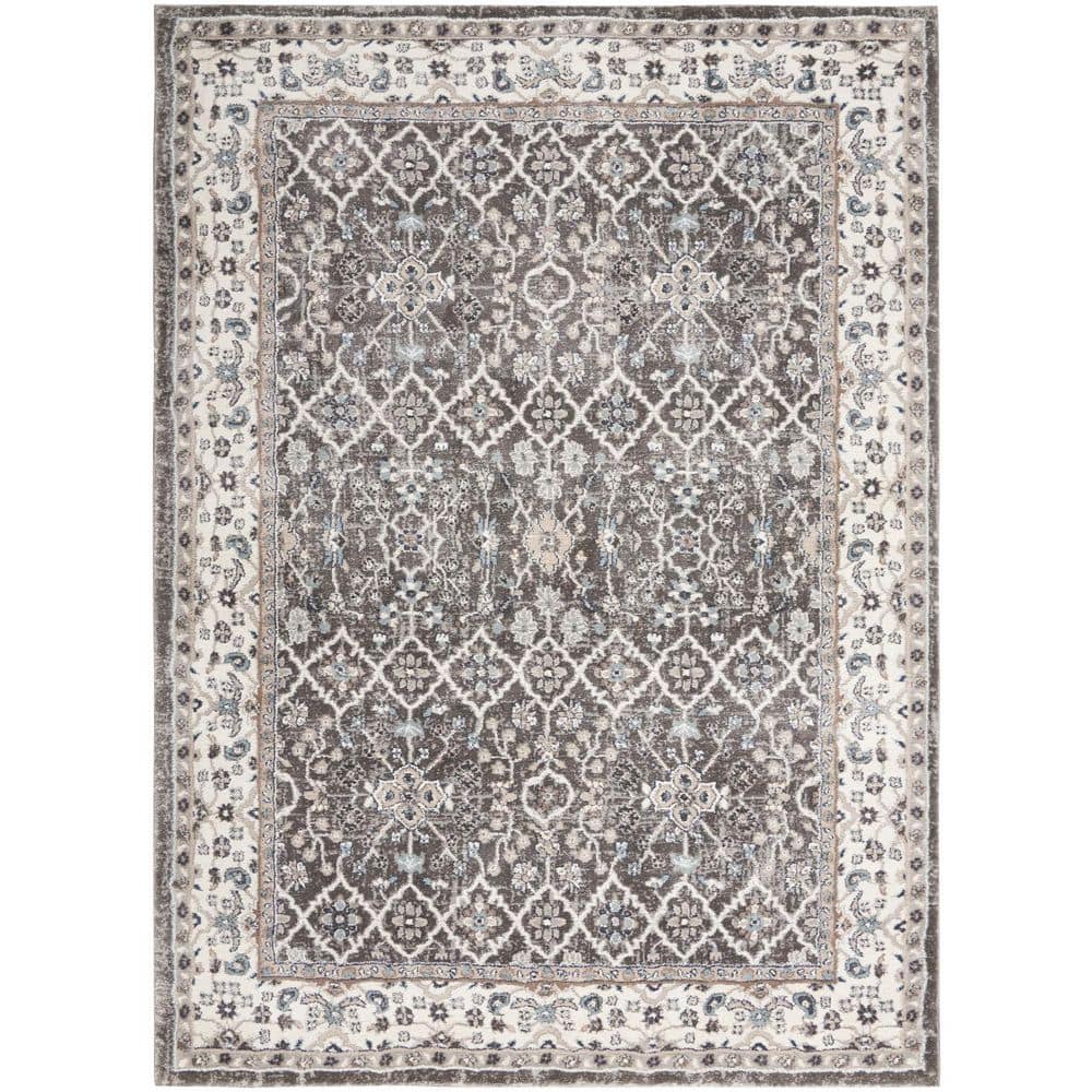 Floyd Home Rug HomeRoots 4 ft. x 6 ft. Gray Floral Power Loom Area Rug 2000569622 ...