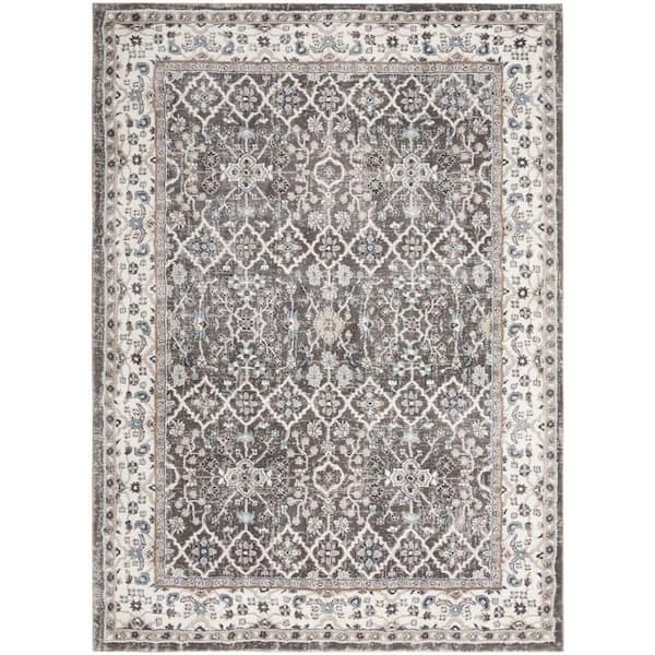 4 ft. x 6 ft. Gray Floral Power Loom Area Rug
