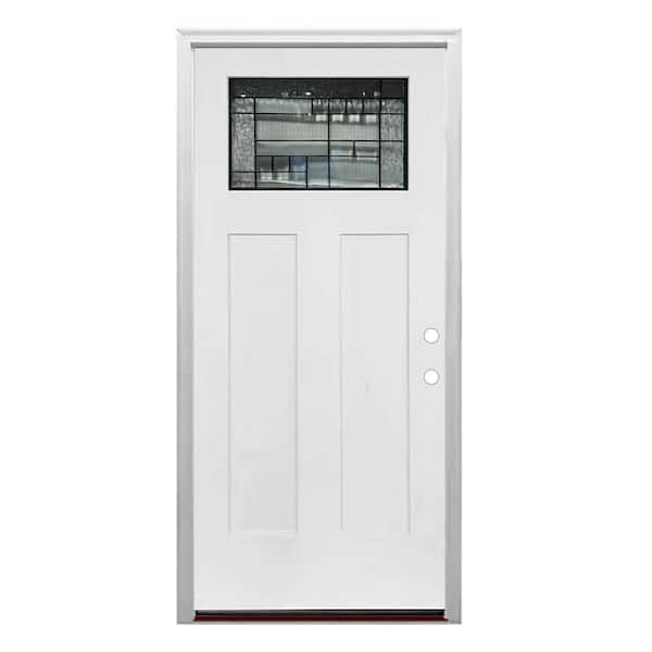 36 in. x 80 in. Left-Hand/Inswing Craftsman 1/4 Lite Decorative Glass Smooth Fiberglass Prehung Door w/PVC Frame