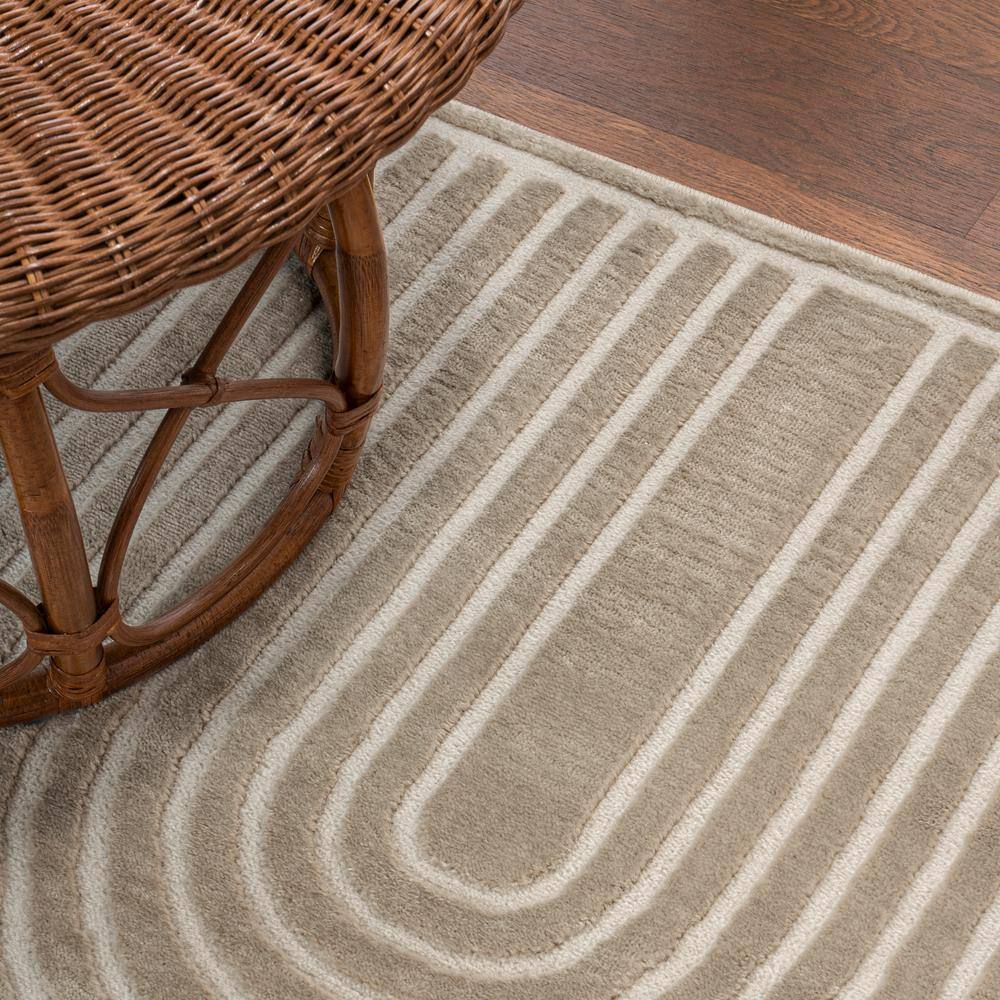 Beige and Cream Striped Arches Polyester 3x5 Area Rug