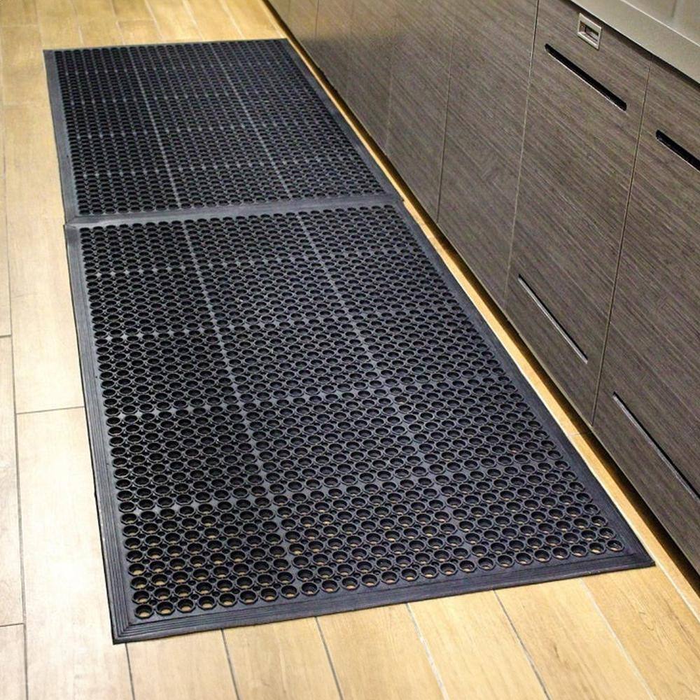 Black Rubber Non-Slip Anti-Fatigue Outdoor Mats, 36" x 60", Set of 2