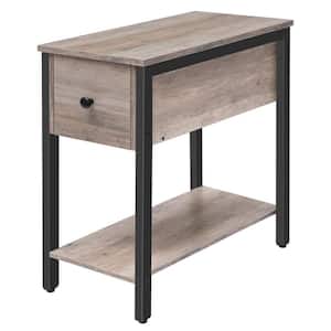 23.6 in. W Greige and Black Rectangle Wood End Table with 1-Drawer