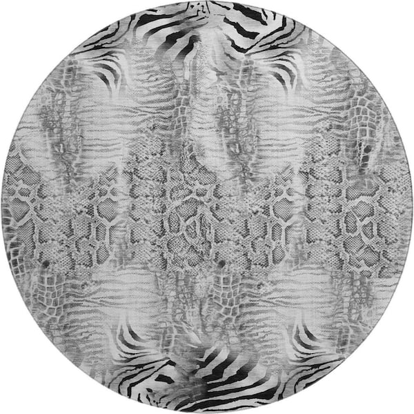 Mayfield Premium Machine Washable Abstract AMF2276 Gray 8 ft. x 8 ft. Round Rug