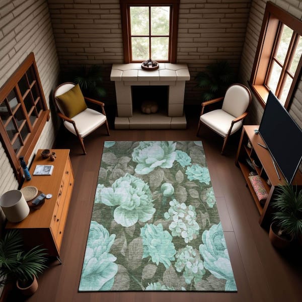 Mayfield Premium Machine Washable Abstract AMF1561 Seafoam 10 ft. x 14 ft. Area Rug