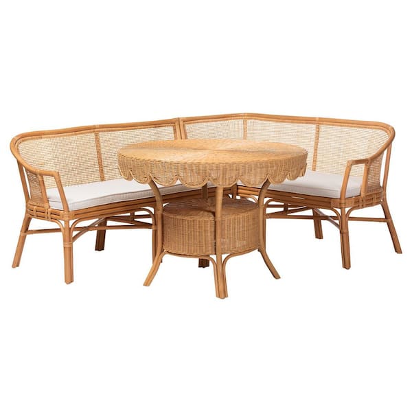 Ceona 3-Piece Light Honey Rattan Dining Set Seats 3