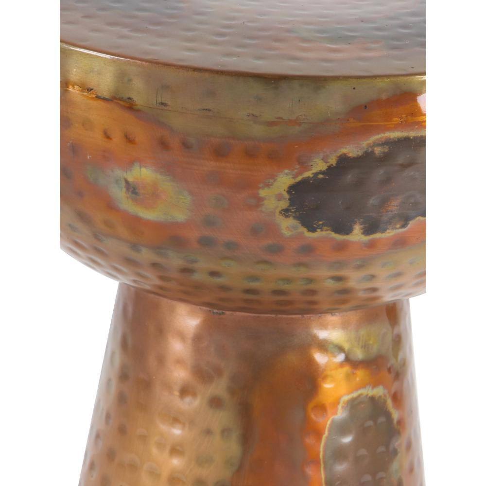 Vintage-Inspired Copper Metal Round Accent Stool - 22.5" x 15.4"