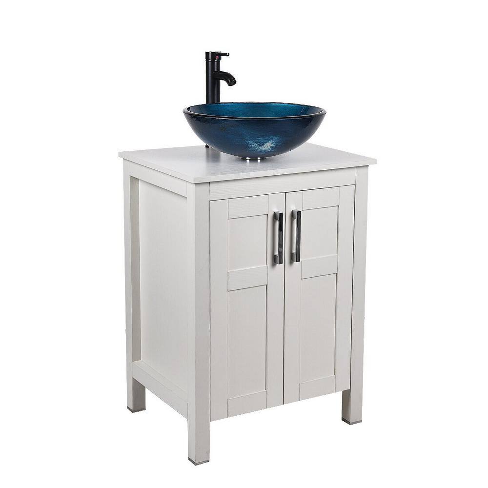 Puluomis 24 in. W x 19 in. D x 44 in. H Single Sink Bath Vanity in White with White Solid